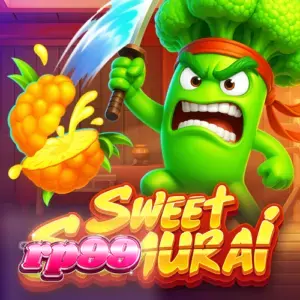 Tampilan visual slot Sweet Samurai dengan tema dojo dan buah-buahan